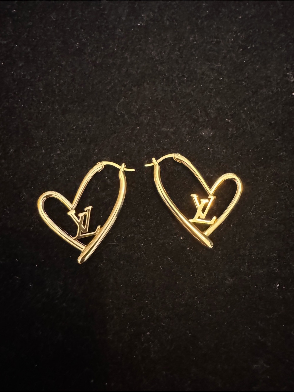 Louis Vuitton Gold Heart-Shaped LV Hoop Earrings